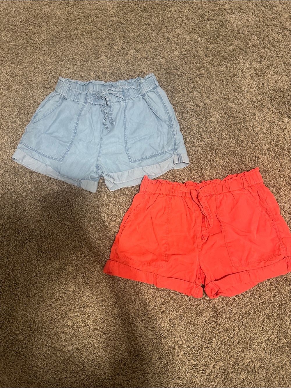 aerie Paperbag Waist Shorts in Light Blue and Coral
